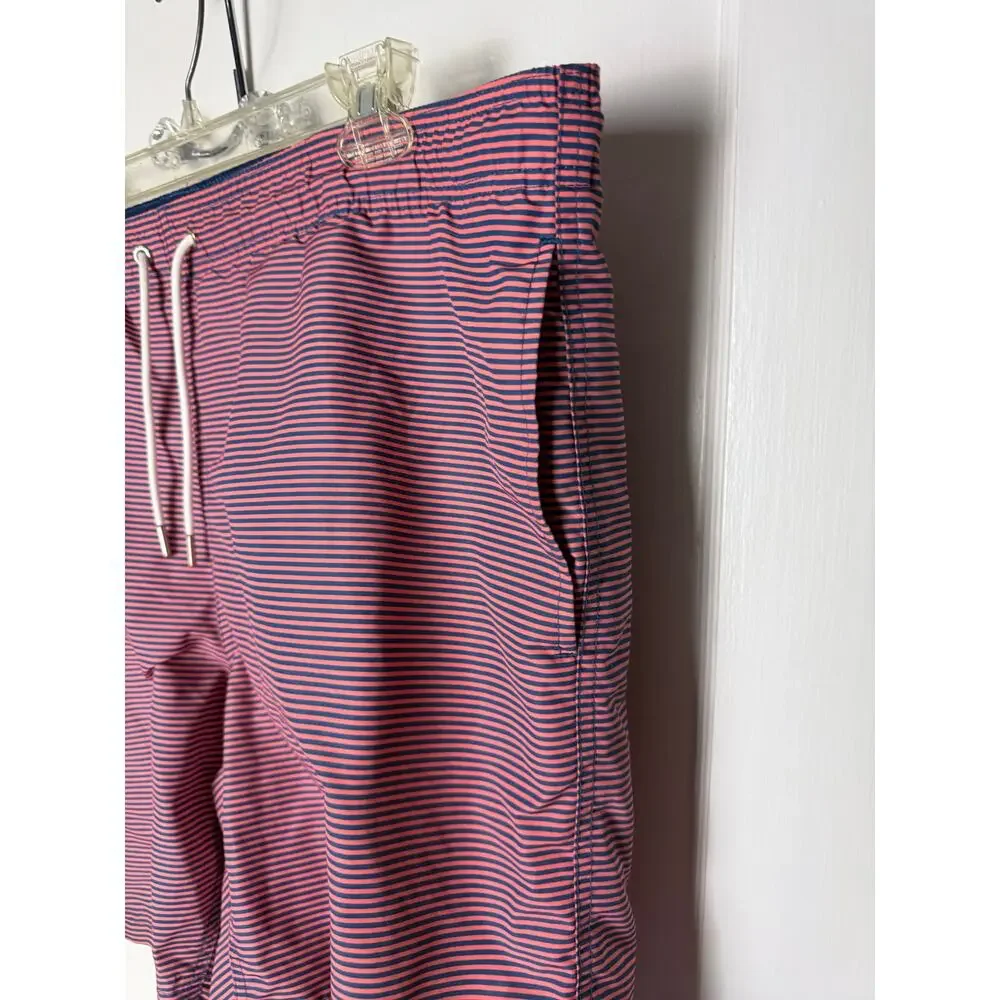 Lands' End Swim Trunks Shorts Men's Large Pink Blue Vacation Summer Resort